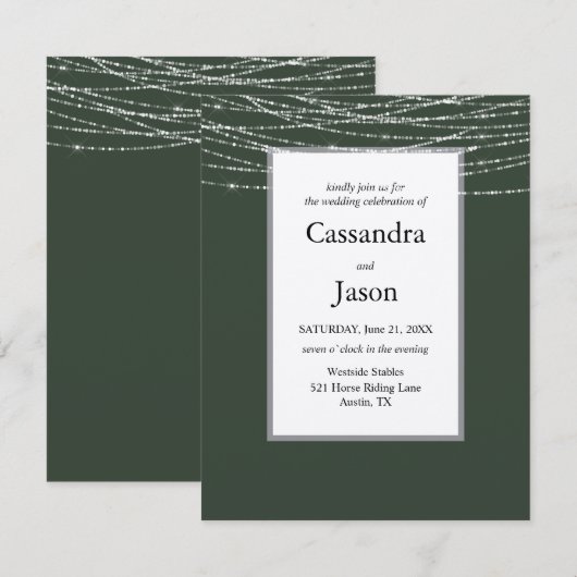 セージとシルバーのシンプルな結婚式 招待状 (正面/裏面)