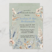 セージとダスティーブルーブルフローラブリデスメイドランチョン 招待状 (正面/裏面)