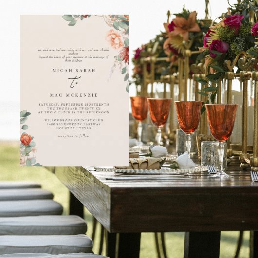 セージとテラコッタ両方の親結婚のセット 招待状