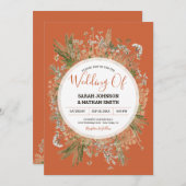 セージとテラコッタ素朴ドライフラワー結婚ズ 招待状 (正面/裏面)