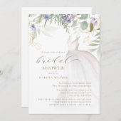セージとパープルグリーンワイルドフラワーブライダルシャワー 招待状 (正面/裏面)