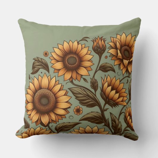 セージとヒマワリ クッション (正面)