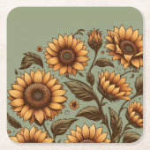 セージとヒマワリ スクエアペーパーコースター (正面)