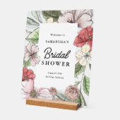 セージとピンクの花のブライダルシャワーの歓迎 アクリルサイン (傾斜)