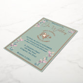 セージとピンク結婚フローラ 箔招待状 (回転した状態)