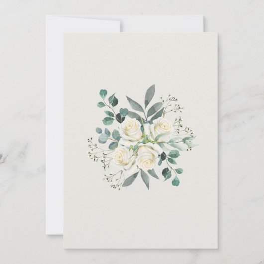 セージとホワイトローズのアー救チフレーム – ザ・デイト 招待状 (裏面)