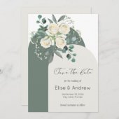 セージとホワイトローズのアー救チフレーム – ザ・デイト 招待状 (正面/裏面)