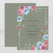 セージとヤグルマギクの花びらの結婚式 招待状 (正面/裏面)