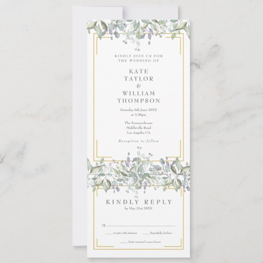 セージとライラックのグリーンが一つになった結婚式 招待状 (正面)