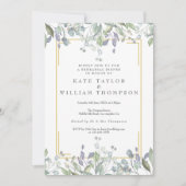 セージとライラックの水彩花模様のリハーサルディナー 招待状 (正面)