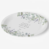 セージとライラックの花のブライダルシャワー ペーパープレート (アングル)