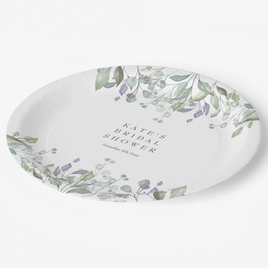 セージとライラックの花のブライダルシャワー ペーパープレート (アングル)