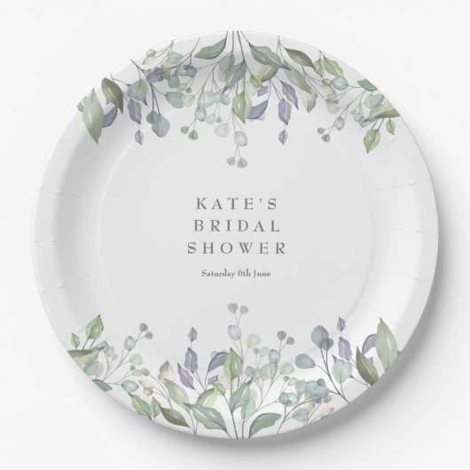 セージとライラックの花のブライダルシャワー ペーパープレート (正面)