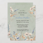 セージと埃っぽい青いワイルドフラワーブライダルシャワー 招待状 (正面/裏面)