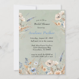 セージと埃っぽい青いワイルドフラワーブライダルシャワー 招待状