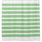 セージと白のストライプ シャワーカーテン (正面)