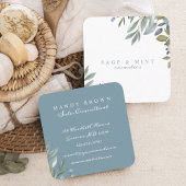 セージと葉の水色の緑 スクエア名刺