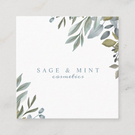 セージと葉の水色の緑 スクエア名刺 (正面)