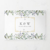 セージと薄紫の緑のモノグラムの結婚写真 三つ折り招待状 (カバー)