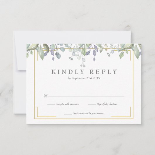 セージと薄紫の緑の水の色フローラ 出欠カード (正面)