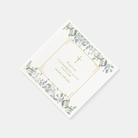 セージと薄紫フローラバプテスマ《キリスト教》洗礼式や命名式 スタンダードカクテルナプキン (角)