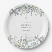 セージと薄紫フローラブライダルシャワー ペーパープレート (正面)
