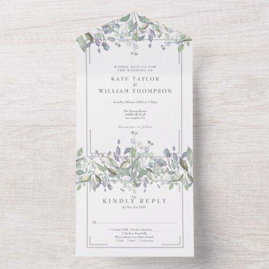 セージと薄紫フローラモノグラム結婚ズ オールインワン招待状 (内側)