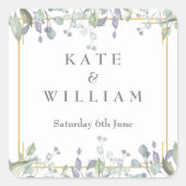 セージと薄紫水の色のフローラ スクエアシール (正面)