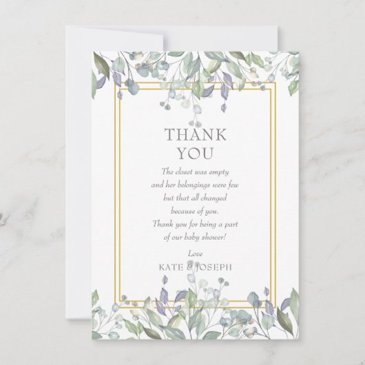 セージと薄紫牧草地ベイビーシャワーありがとうご詩 サンキューカード (正面)