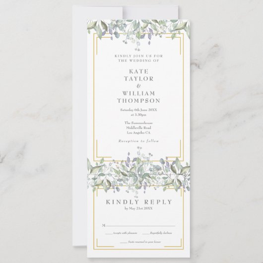 セージと薄紫結婚の緑 招待状 (正面)