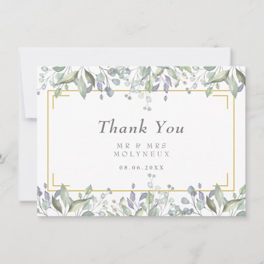 セージと薄紫結婚フローラのサンキューカード サンキューカード (正面)