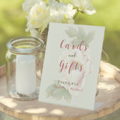 セージと赤面ピンクのフローラカード&ギフトサイン 台座サイン