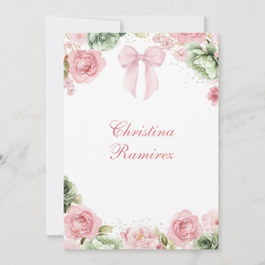 セージと赤面ピンクコケットボウフェアヤレタールキャッスル 招待状 (裏面)