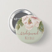 セージと赤面ピンク牡丹フローラ花嫁 缶バッジ (正面&裏面)
