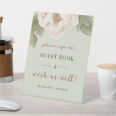 セージと赤面ピンク結婚牡丹のゲストブック 台座サイン (インサイチュ)
