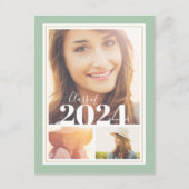 セージと金ゴールド3写真卒業パーティー招待状 案内ポストカード (正面)