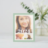 セージと金ゴールド3写真卒業パーティー招待状 案内ポストカード (スタンド正面)