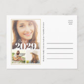 セージと金ゴールド3写真卒業パーティー招待状 案内ポストカード (裏面)