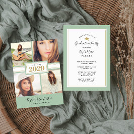 セージと金ゴールド | 4写真卒業招待状 案内状