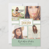 セージと金ゴールド | 4写真卒業招待状 案内状 (正面)