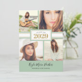 セージと金ゴールド | 4写真卒業招待状 案内状 (スタンド正面)