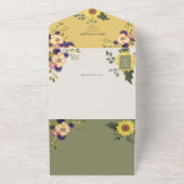 セージと黄色のひまわり結婚の花 オールインワン招待状 (外側)