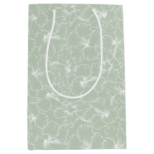 セージに咲くハイビスカスの花 ミディアムペーパーバッグ (正面)