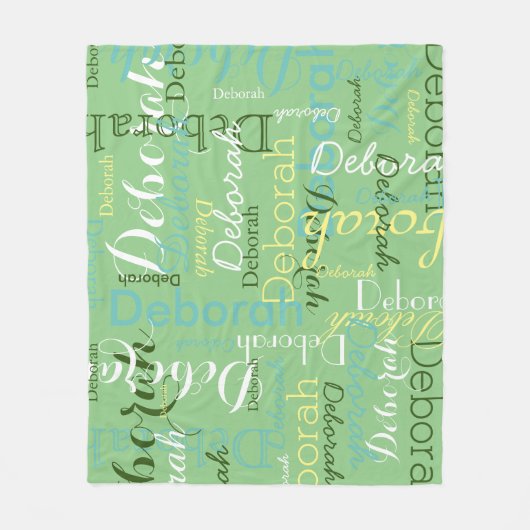 セージのグリーン名パターン フリースブランケット (正面)