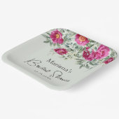 セージのグリーン ピンク フラワーのウェディング シャワー ペーパープレート (傾斜あり)