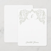 セージのスケッチヴィンテージフローリッシュモノグラム文房具 ノートカード (正面/裏面)