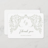 セージのスケッチヴィンテージフローリッシュモノグラム結婚ズ サンキューカード (正面/裏面)