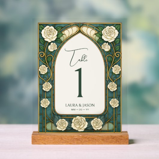 セージのステンドグラス結婚フローラのテーブル番号 アクリルサイン (ニュートラル)