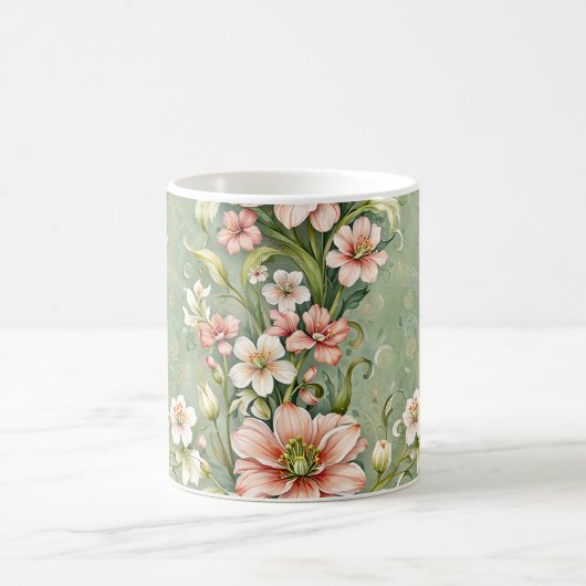セージのピンクと白の穏やかな花 コーヒーマグカップ (中央)