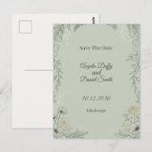 セージのラインアートフラワーの結婚式の予告状 ポストカード (正面/裏面)